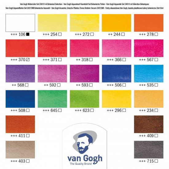 VAN GOGH 24 Colours Water Colour Paint Plastic Case Set Botanical Selection in Half Pans VAN GOGH 24 Colours Water Colour Paint Plastic Case Set Botanical Selection in Half Pans